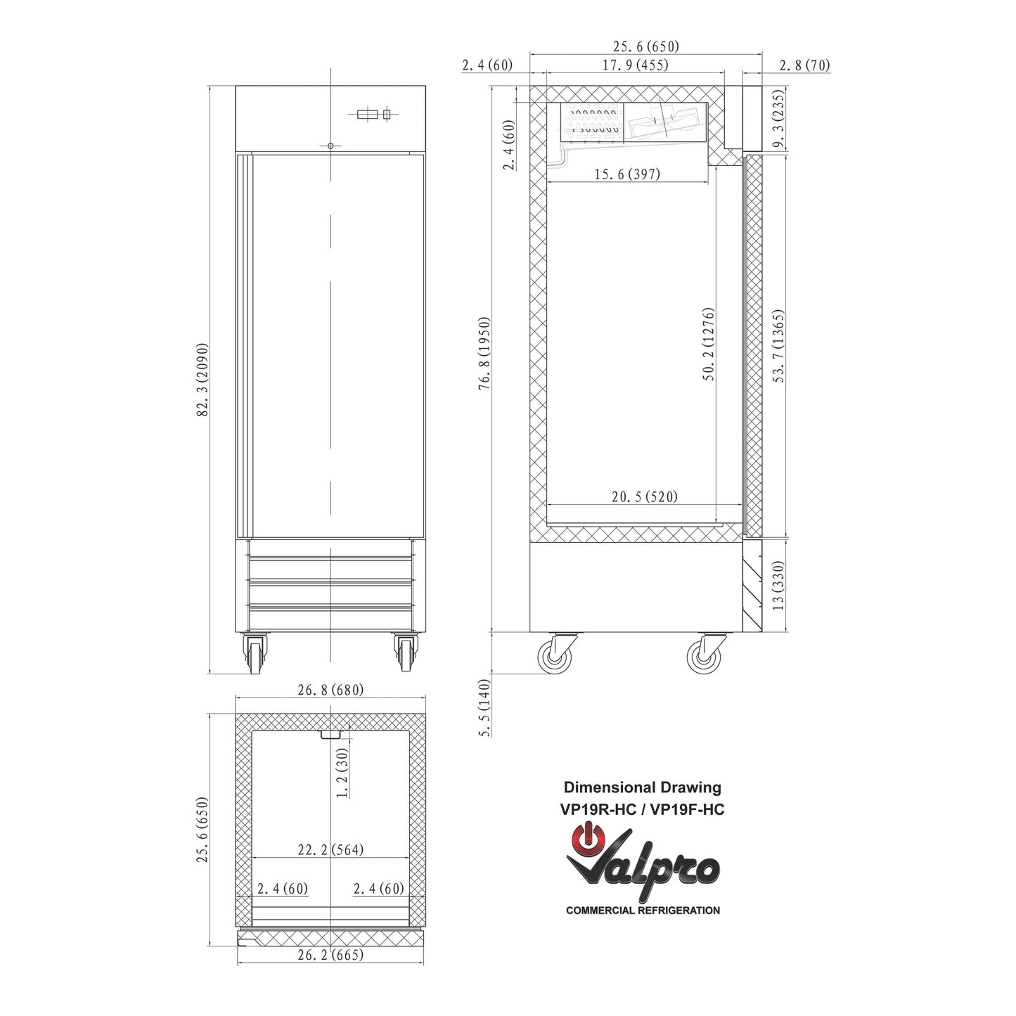 Valpro 19 cu.ft. Stainless Steel Reach-In Single Solid Door Refrigerator