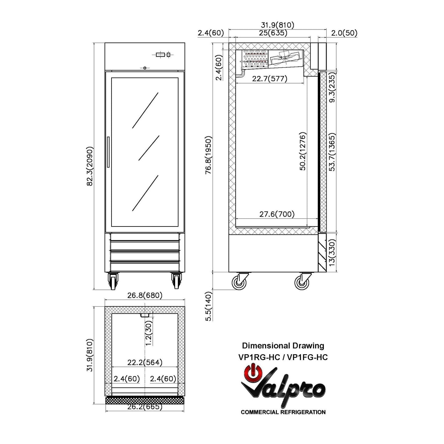 Valpro 23 cu.ft. Stainless Steel Reach-In Single Glass Door Refrigerator