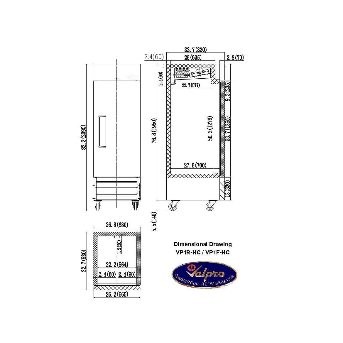 Valpro 23 cu.ft. Stainless Steel Reach-In Single Solid Door Freezer