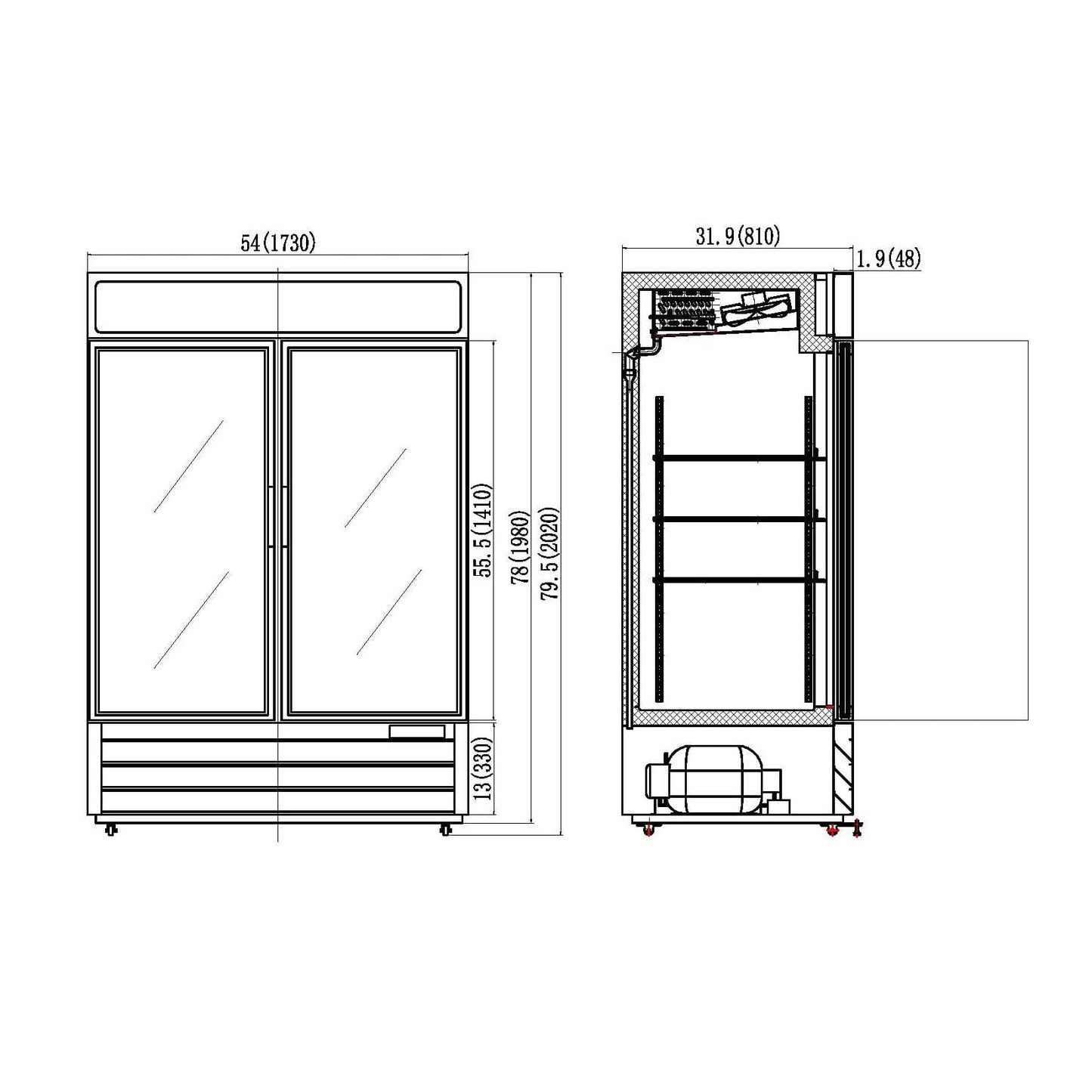 Valpro 48 cu.ft. Merchandiser Double-Volt Freezer With 2 Swing Glass Doors