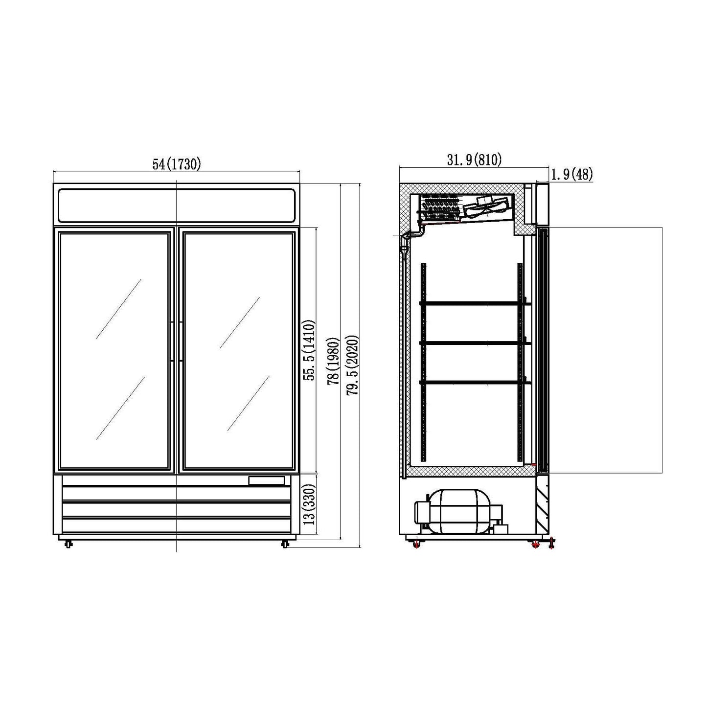 Valpro 48 cu.ft. Merchandiser Freezer With 2 Swing Glass Doors