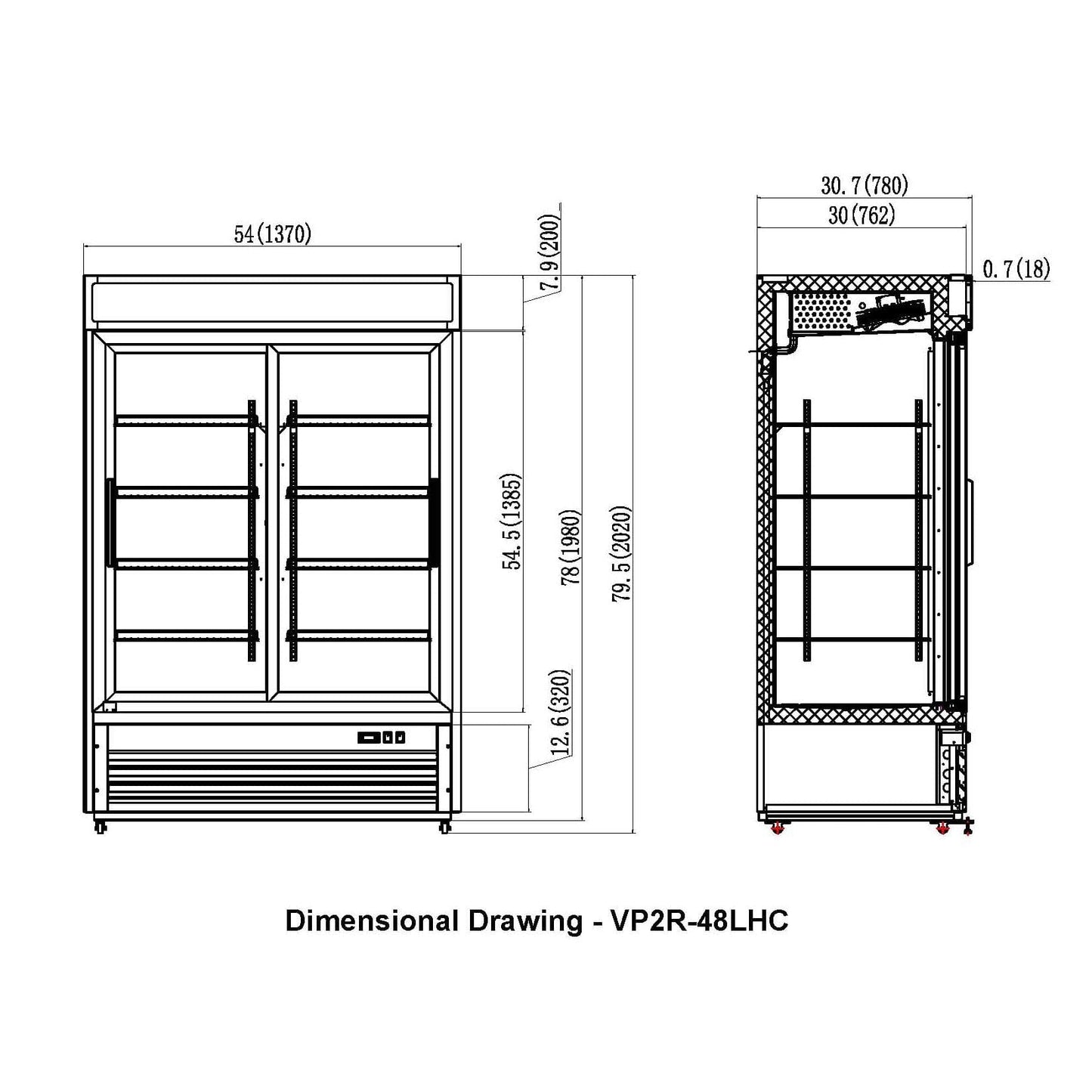 Valpro 48 cu.ft. Merchandiser Refrigerator With 2 Sliding Glass Doors