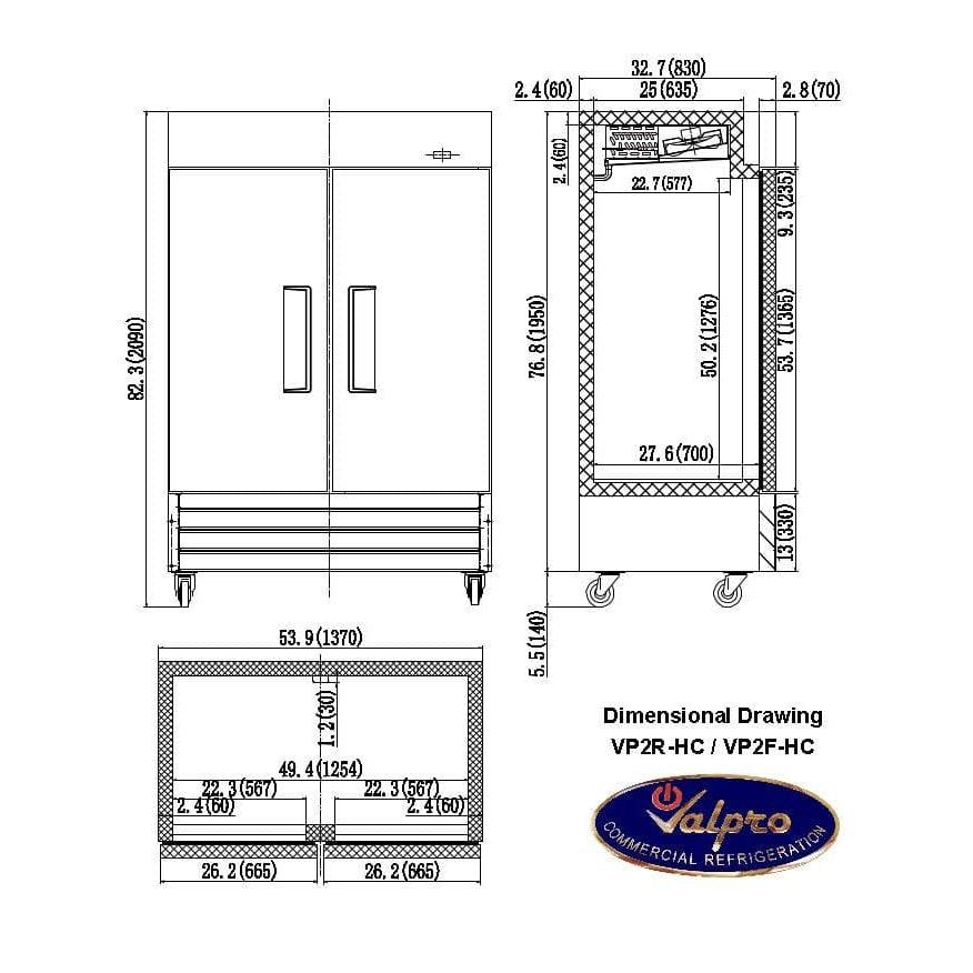 Valpro 49 cu.ft. Stainless Steel Reach-In Solid 2-Door Refrigerator
