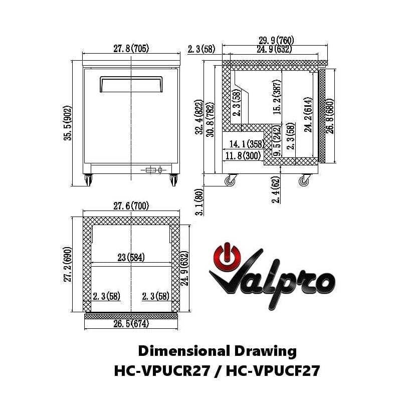 Valpro 7 cu.ft. 27" Stainless Steel Single Solid Door Under-Counter Refrigerator
