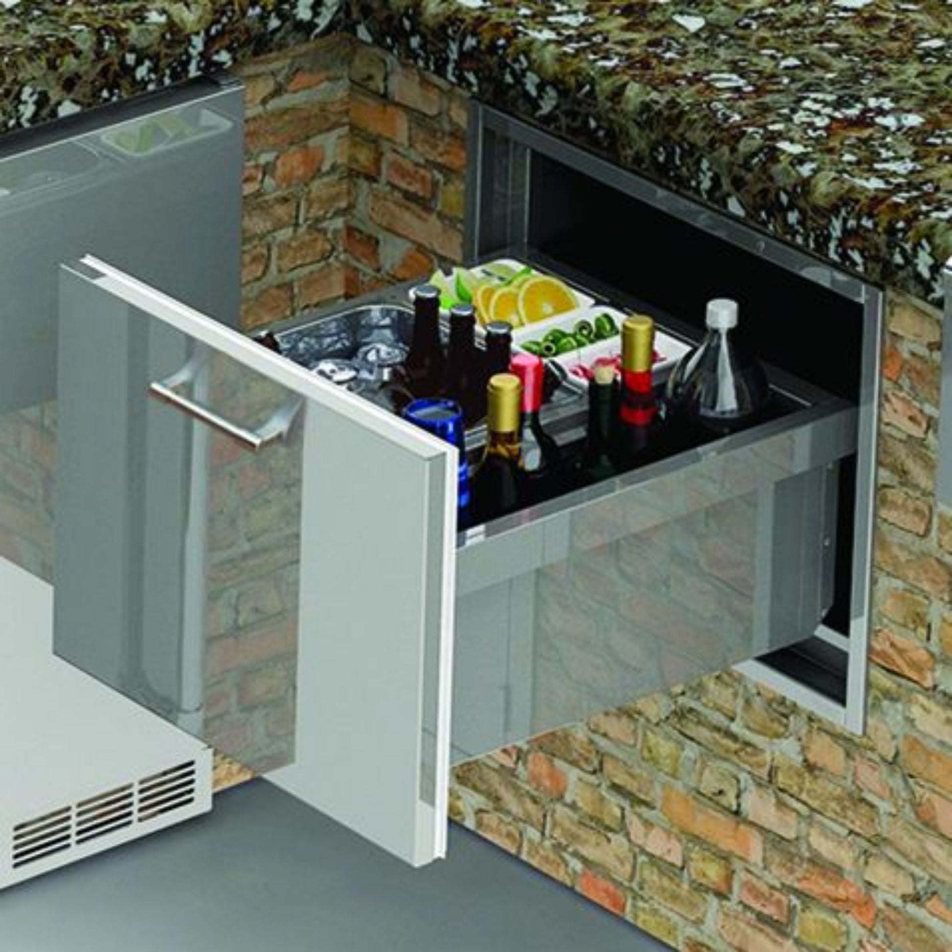 Alfresco 26" Signal White Gloss Under Counter Ice Drawer & Bev Center Insulated