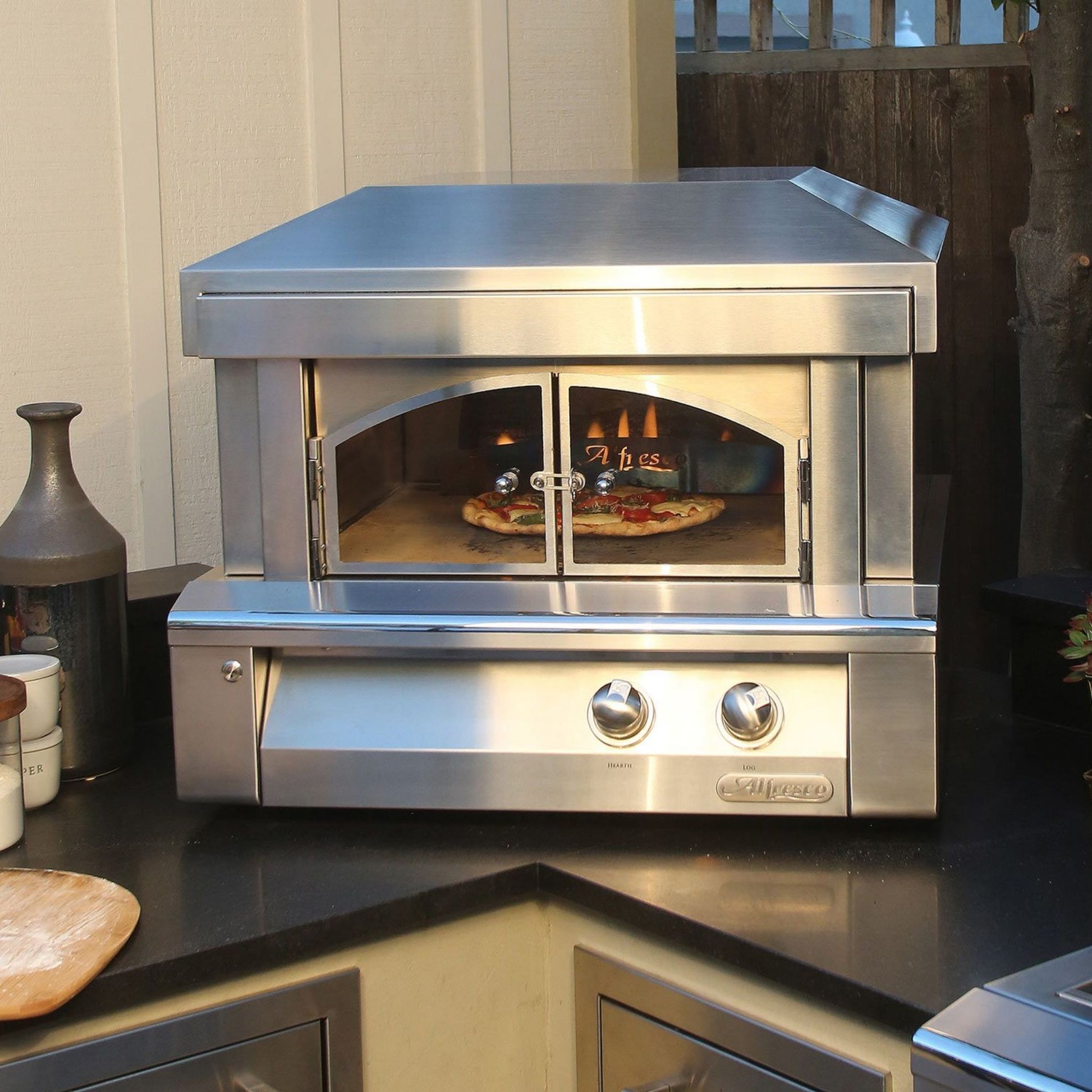 Alfresco 30" Carmine Red Gloss Liquid Propane Pizza Oven for Countertop Mounting