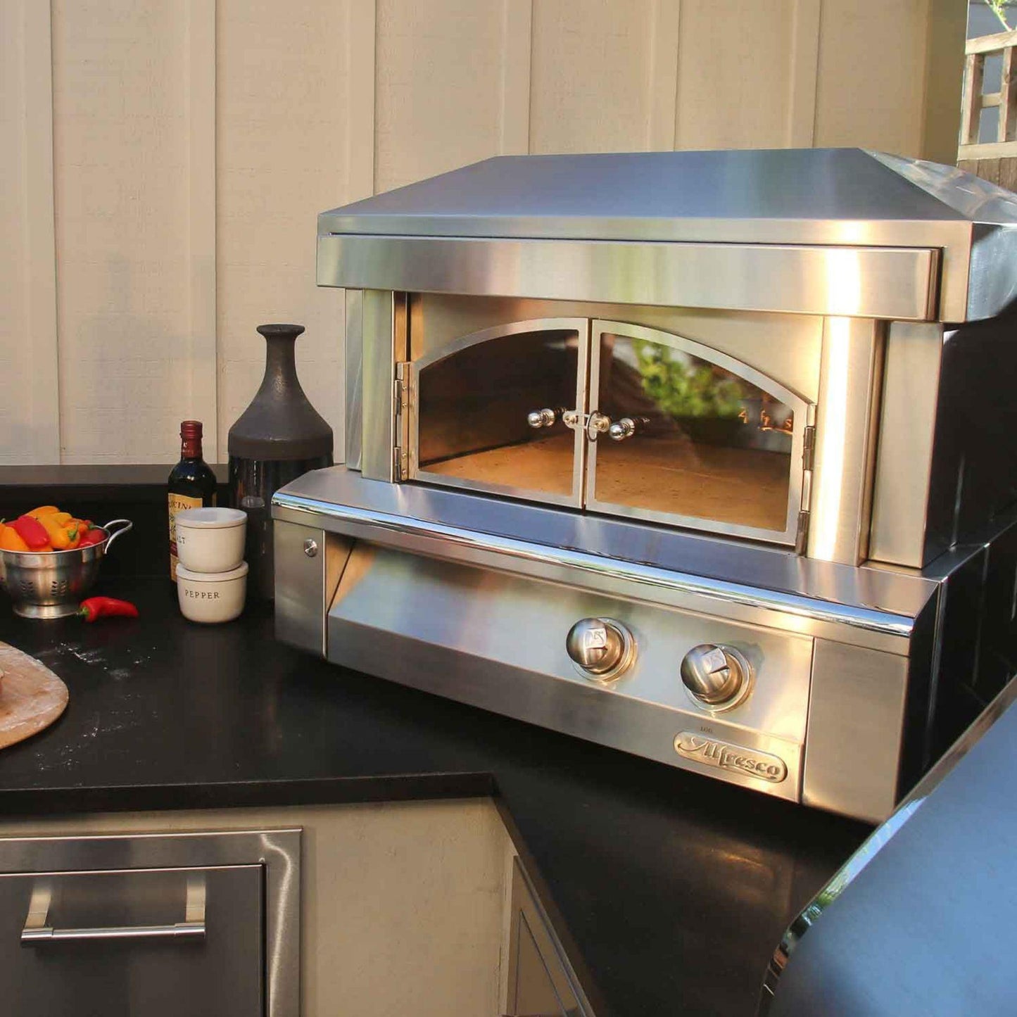 Alfresco 30" Carmine Red Gloss Liquid Propane Pizza Oven for Countertop Mounting