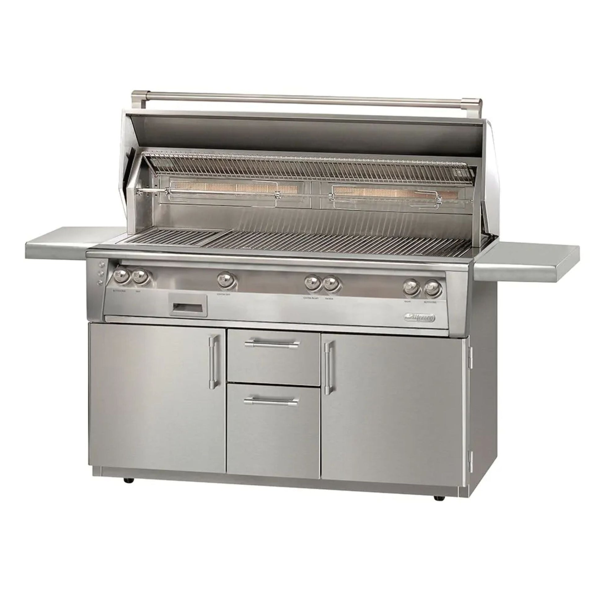 Alfresco 56" Raspberry Red Gloss Standard Natural Gas All Grill and Deluxe Cart - 3 Burner + 1 Sear Burner