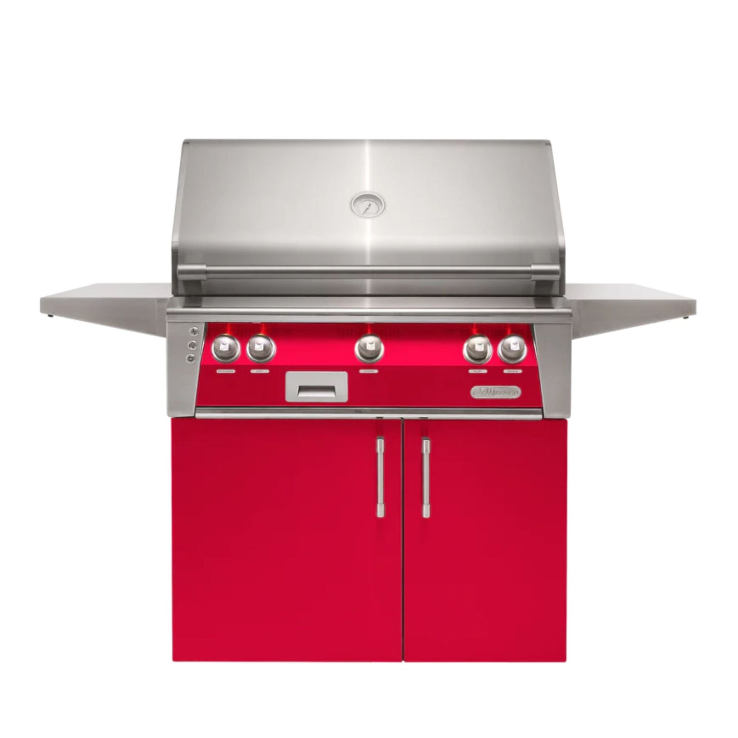 Alfresco Luxury 36" Raspberry Red Gloss SearZone™ Natural Gas Grill and Cart - 2 Burner + 1 Sear Burner