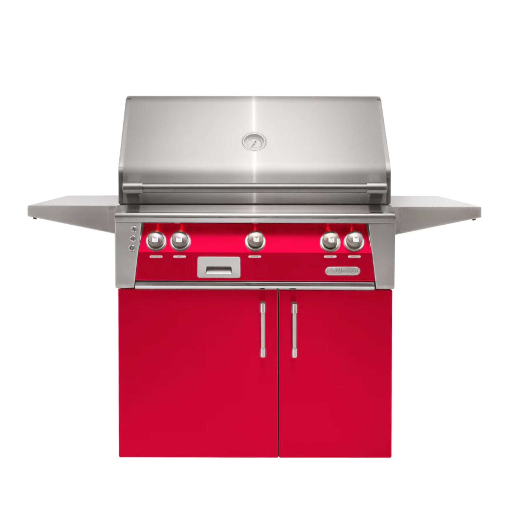 Alfresco Luxury 36" Raspberry Red Gloss SearZone™ Natural Gas Grill and Cart - 2 Burner + 1 Sear Burner