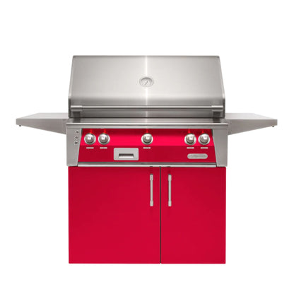 Alfresco Luxury 36" Raspberry Red Gloss SearZone™ Natural Gas Grill and Cart - 2 Burner + 1 Sear Burner