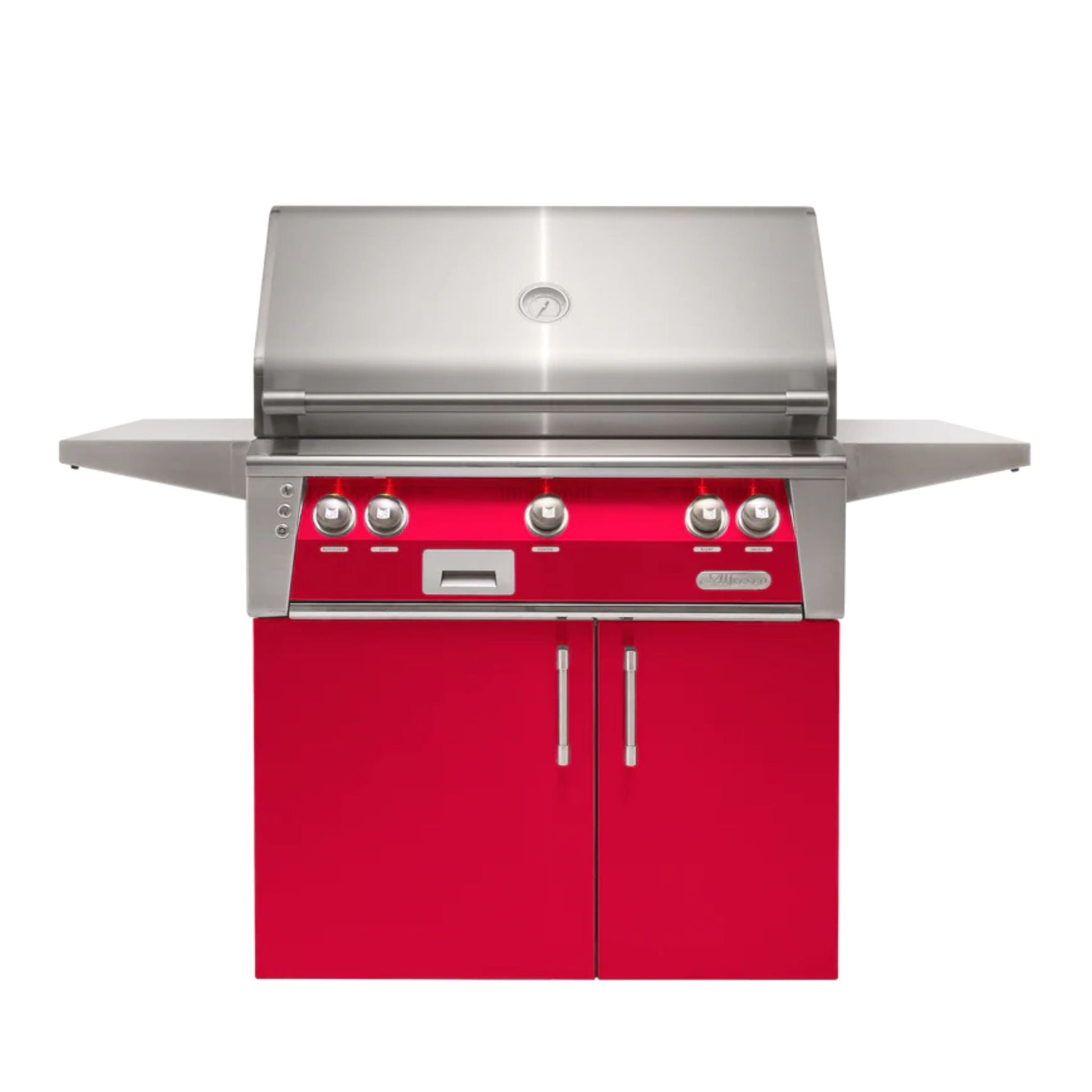 Alfresco Luxury 36" Raspberry Red Gloss SearZone™ Liquid Propane Grill and Cart - 2 Burner + 1 Sear Burner