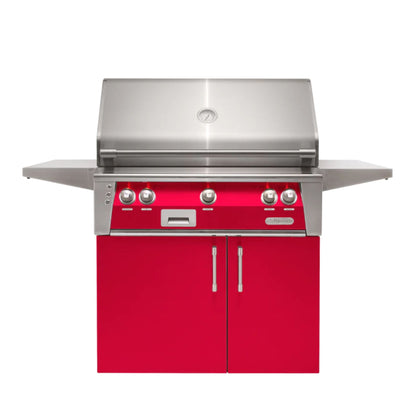 Alfresco Luxury 36" Raspberry Red Gloss SearZone™ Liquid Propane Grill and Cart - 2 Burner + 1 Sear Burner