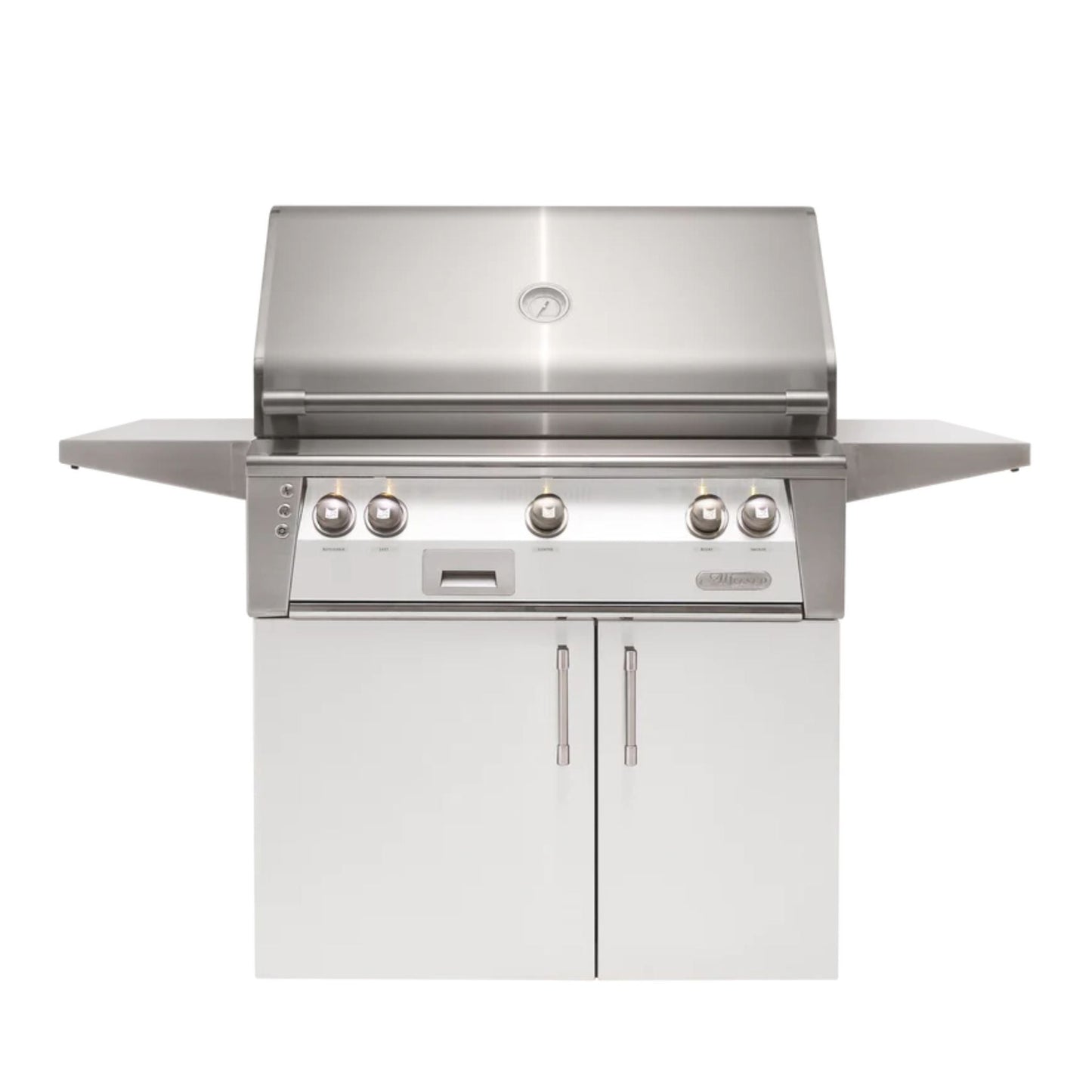 Alfresco Luxury 36" Signal White Gloss SearZone™ Natural Gas Grill and Cart - 2 Burner + 1 Sear Burner