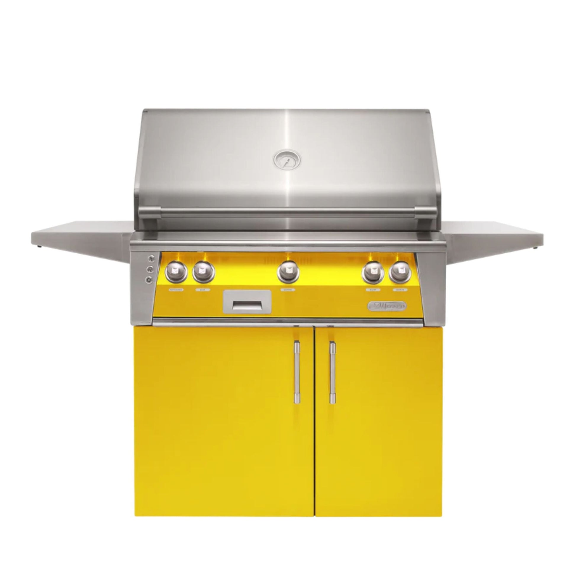 Alfresco Luxury 36" Traffic Yellow Gloss SearZone™ Liquid Propane Grill and Cart - 2 Burner + 1 Sear Burner