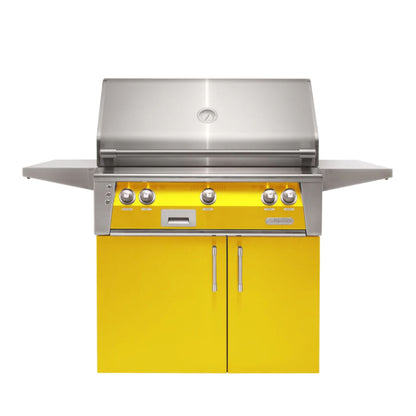 Alfresco Luxury 36" Traffic Yellow Gloss SearZone™ Liquid Propane Grill and Cart - 2 Burner + 1 Sear Burner