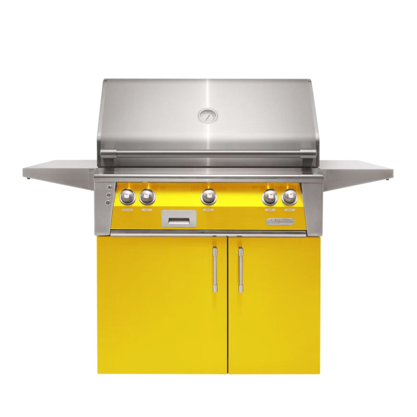 Alfresco Luxury 36" Traffic Yellow Gloss SearZone™ Natural Gas Grill and Cart - 2 Burner + 1 Sear Burner