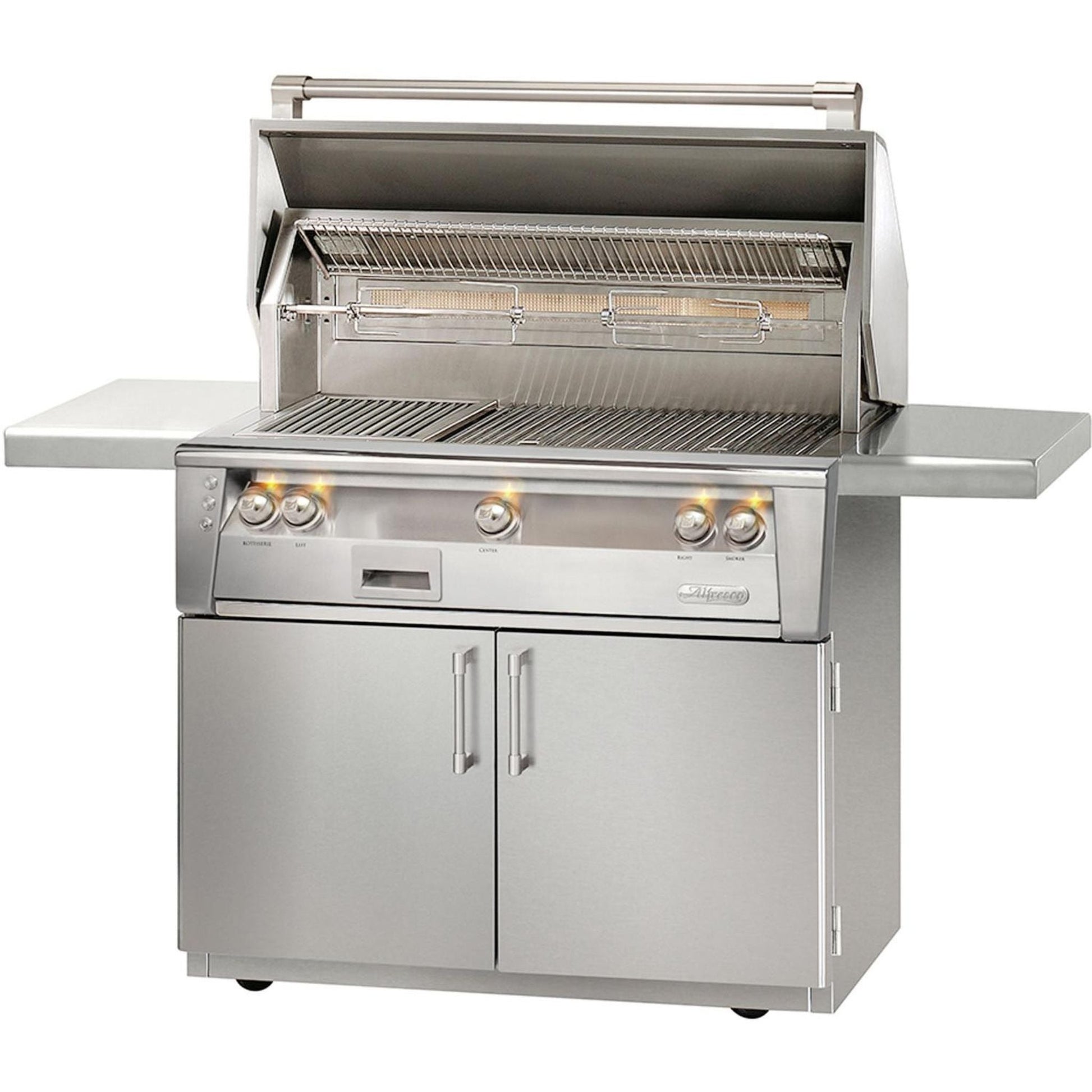 Alfresco Luxury 42" Carmine Red Gloss SearZone™ Natural Gas Grill and Cart - 2 Burner + 1 Sear Burner