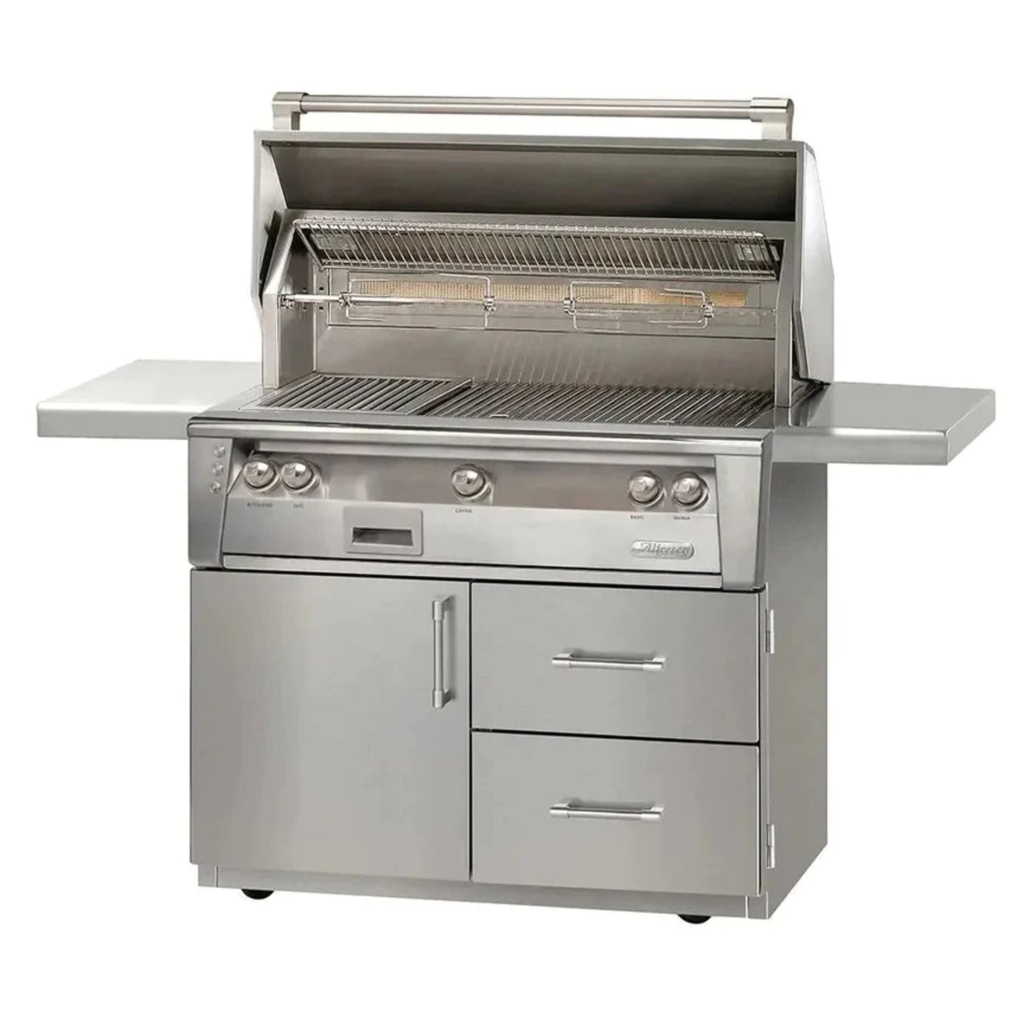 Alfresco Luxury 42" Jet Black Gloss SearZone™ Natural Gas Grill and Deluxe Cart - 2 Burner + 1 Sear Burner