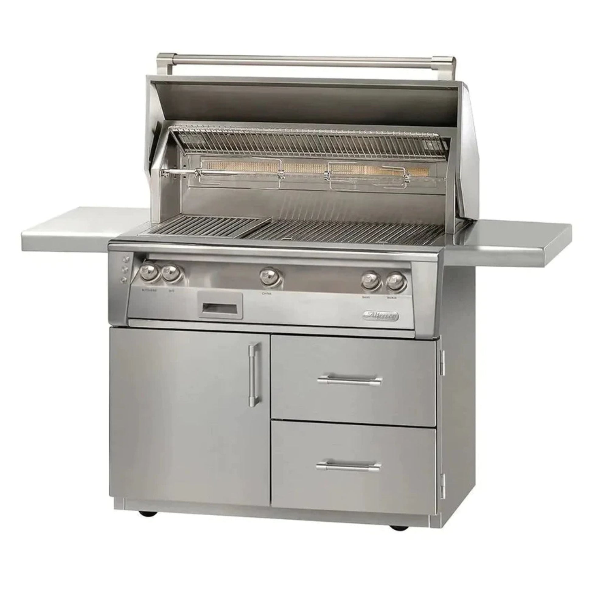 Alfresco Luxury 42" Jet Black Gloss SearZone™ Natural Gas Grill and Deluxe Cart - 2 Burner + 1 Sear Burner