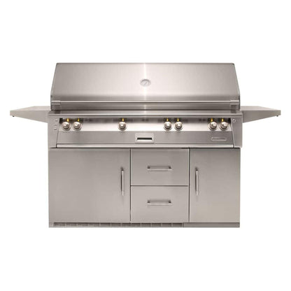 Alfresco Luxury All Grill 56" Raspberry Red Gloss Standard Liquid Propane Grill and Refrigerated Cart - 3 Burner + 1 Sear Burner