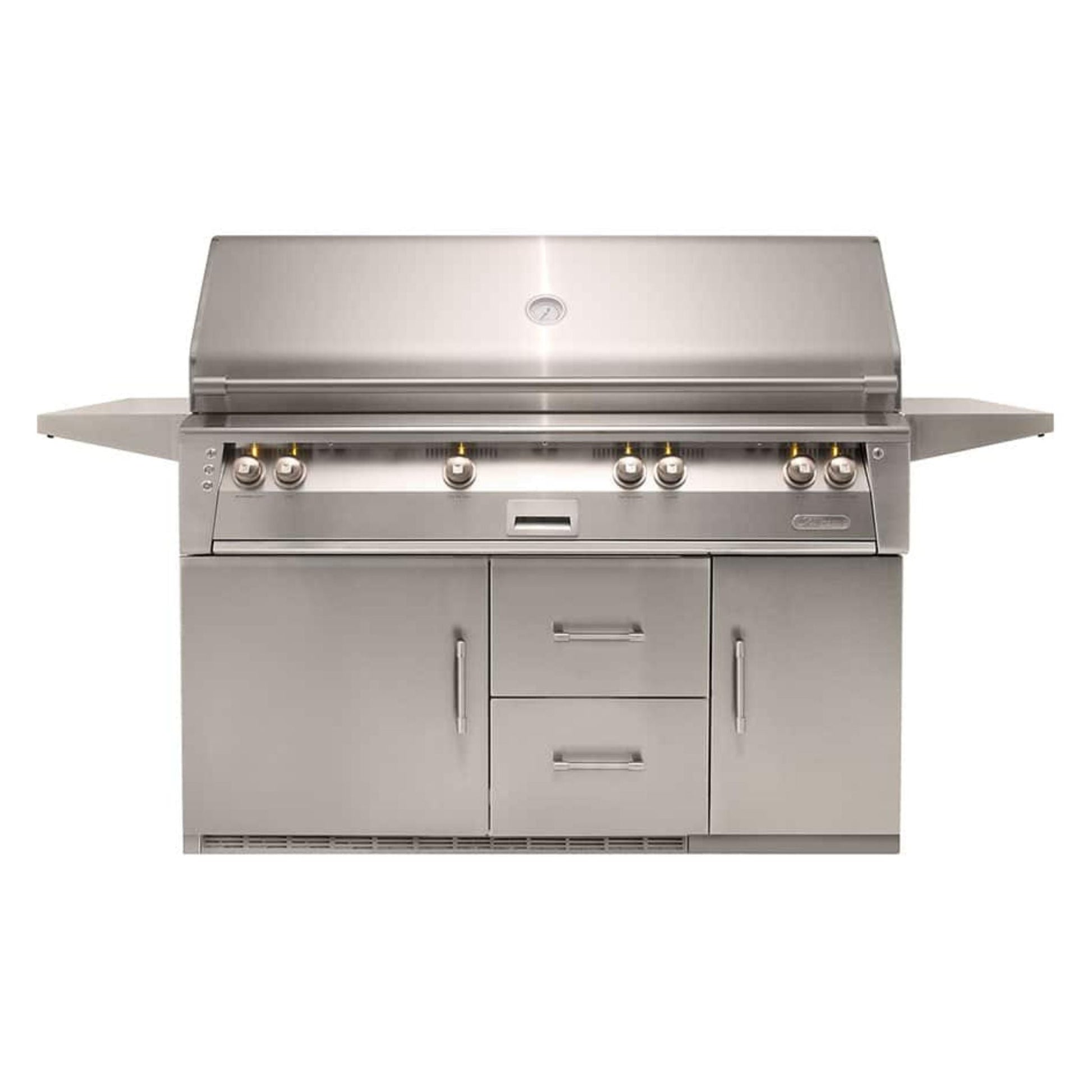 Alfresco Luxury All Grill 56" Signal White Matte Standard Liquid Propane Grill and Refrigerated Cart - 3 Burner + 1 Sear Burner