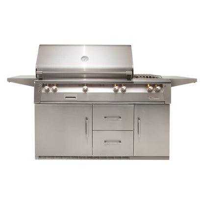 Alfresco Luxury Deluxe 56" Blue Lilac Gloss Standard Natural Gas Grill with Sideburner and Refrigerated Cart - 3 Burner + 20k BTU Sideburner