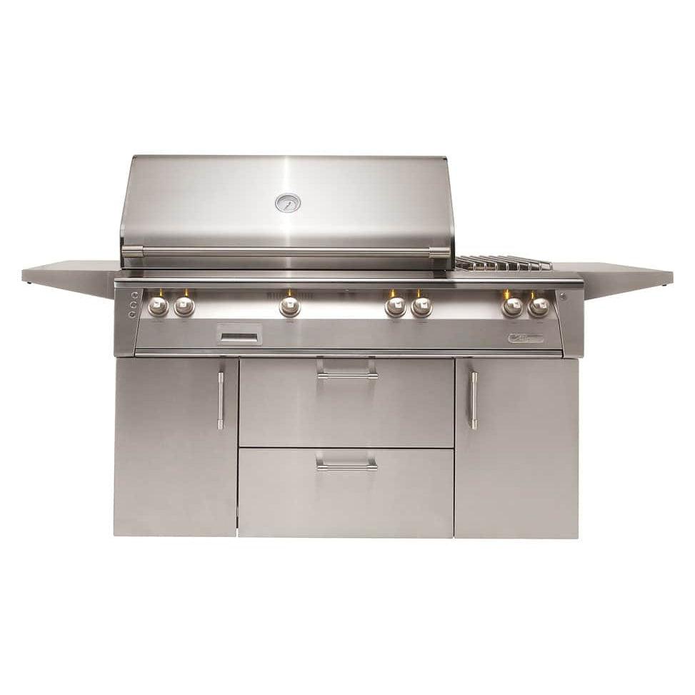 Alfresco Luxury Deluxe 56" Light Green Gloss Standard Liquid Propane Grill with Sideburner and Deluxe Cart - 3 Burner + 20k BTU Sideburner