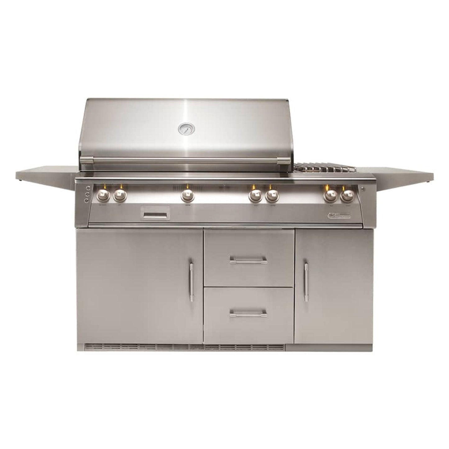 Alfresco Luxury Deluxe 56" Signal Grey Gloss Standard Liquid Propane Grill with Sideburner and Refrigerated Cart - 3 Burner + 20k BTU Sideburner