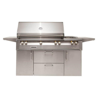 Alfresco Luxury Deluxe 56" Signal White Matte Standard Liquid Propane Grill with Sideburner and Deluxe Cart - 3 Burner + 20k BTU Sideburner