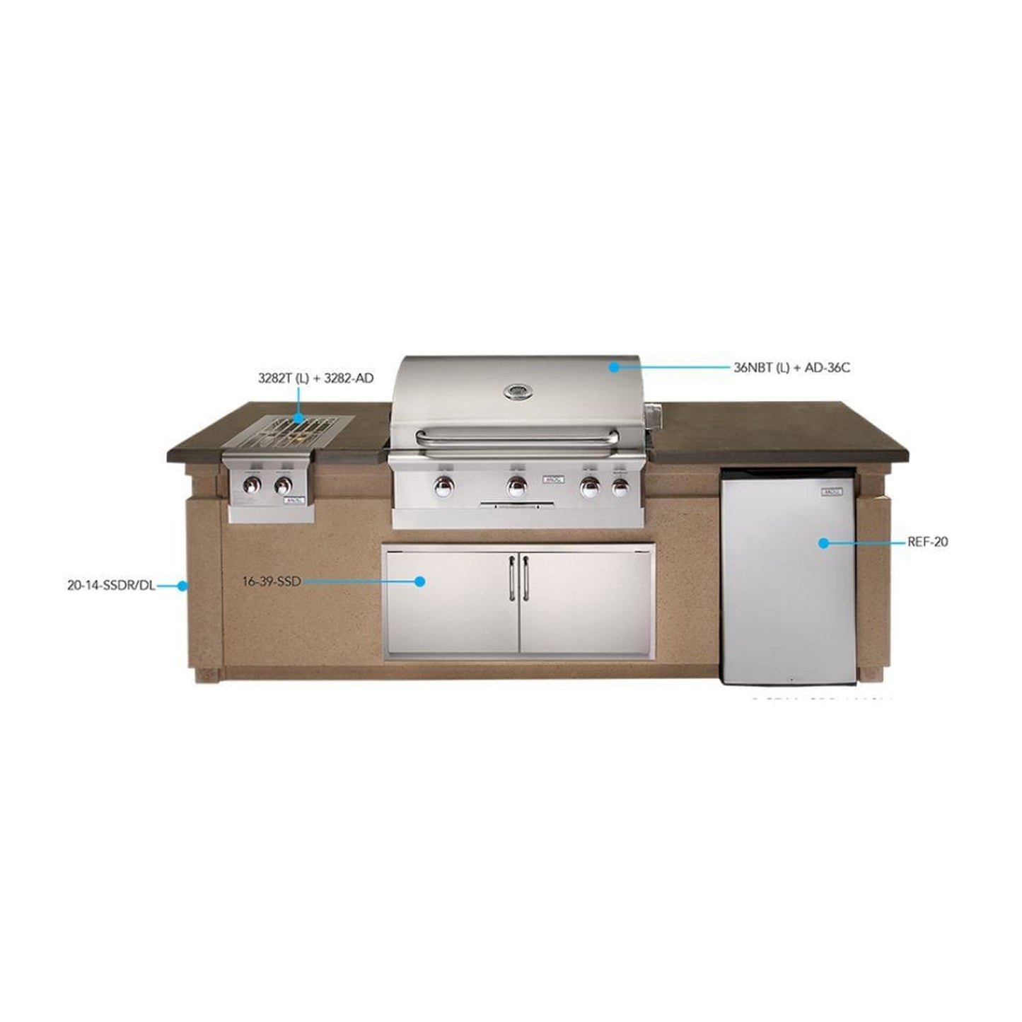 American Outdoor Grill 108" Café Blanco Base Pre-Fab GFRC Island with Refrigerator Cut-out