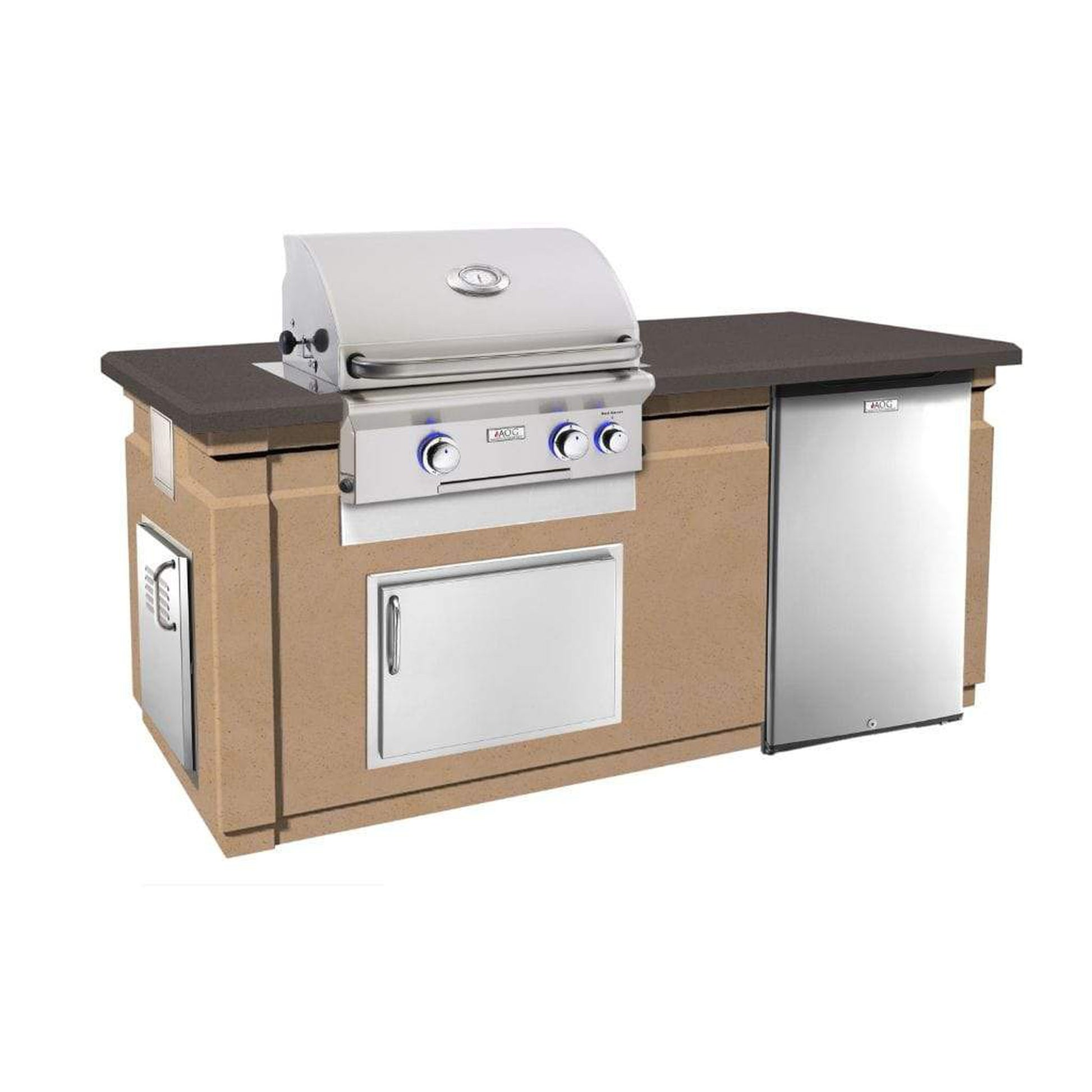 American Outdoor Grill 75" Café Blanco Base Pre-Fab GFRC Island with Refrigerator Cut-out
