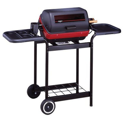 Americana 21" Black Electric Cart Grill with Polymer Side Tables Wire Shelf and Rotisserie