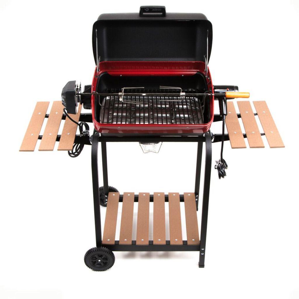 Americana 21" Electric Cart Grill with Two Folding, Composite-Wood Side Tables and Wire Shelf