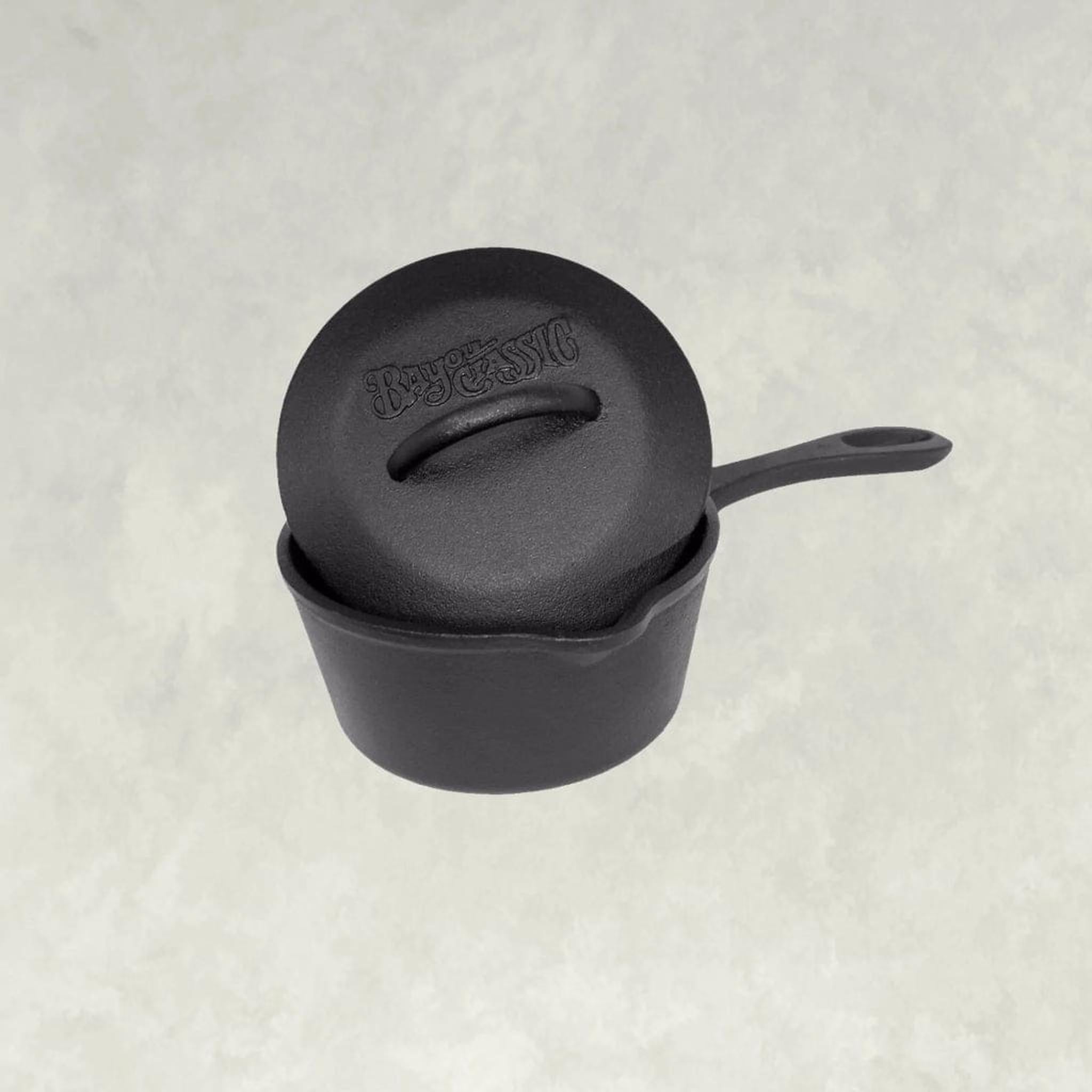 Basting Led Bayou Classic 1-Quart Covered Cast Iron Sauce Pot w/ Self-Basting Lid ...