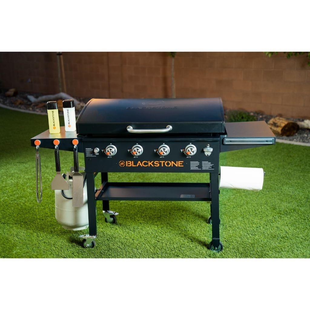 36 in. 4-Burner Liquid Propane Flat Top Grill with Hood by