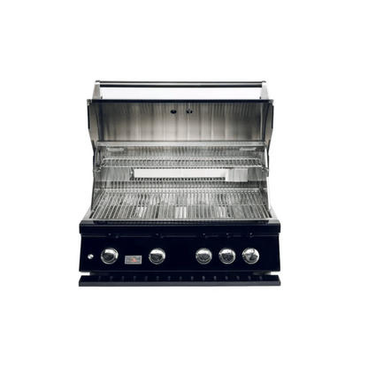 Bonfire Outdoor 34" Black Stainless Steel 4-Burner Built-In Liquid Propane Gas Grill With Infrared Rear Burner