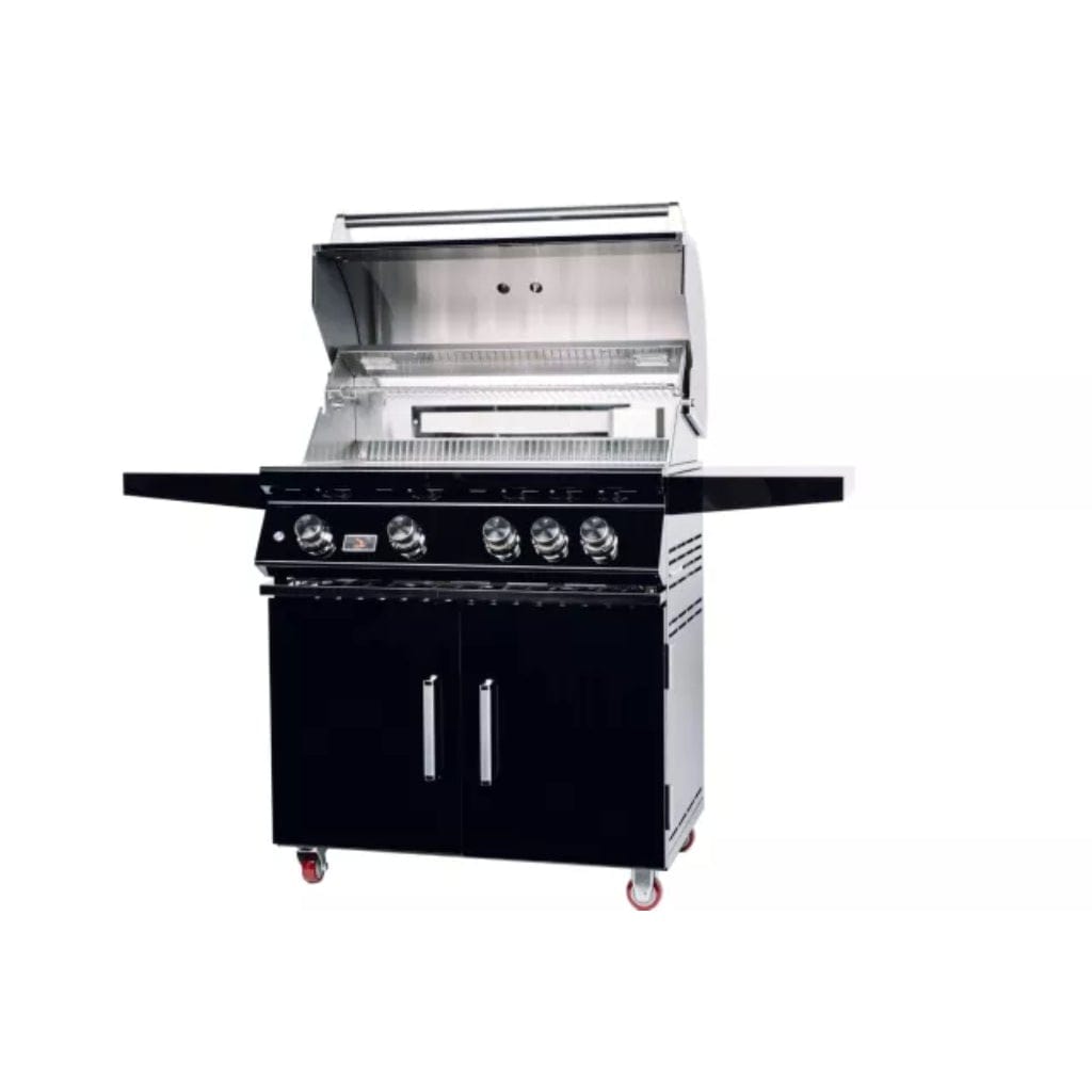 Bonfire Outdoor 34" Black Stainless Steel 4-Burner Freestanding Liquid Propane Gas Grill With Infrared Rear Burner