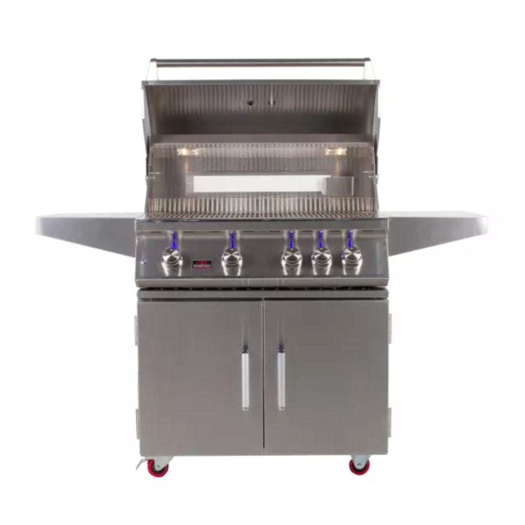 Bonfire Outdoor 34" Stainless Steel 4-Burner Freestanding Liquid Propane Gas Grill With Infrared Rear Burner