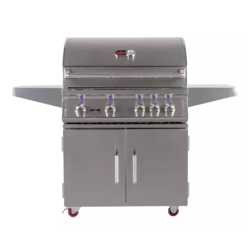 Bonfire Outdoor 34" Stainless Steel 4-Burner Freestanding Liquid Propane Gas Grill With Infrared Rear Burner