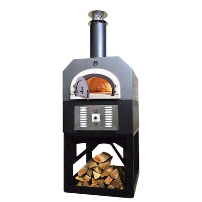 Chicago Brick Oven CBO-750 38" x 28" Hybrid Wood/Natural Gas Pizza Oven With Silver Vein Hood & Black Base Stand (Residential)