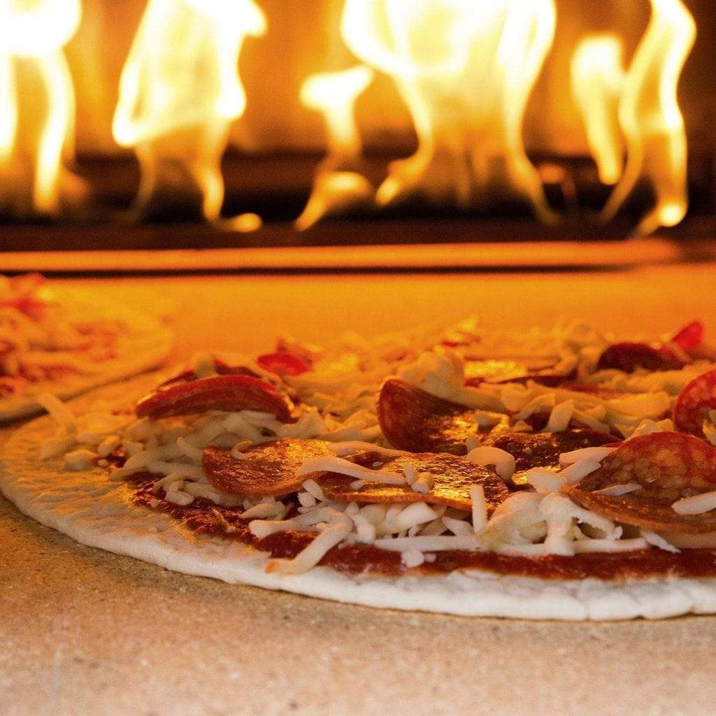 Chicago Brick Oven CBO-750 38" x 28" Hybrid Wood/Propane Gas Countertop Pizza Oven With Sliver Vein Hood & Skirt (Residential)