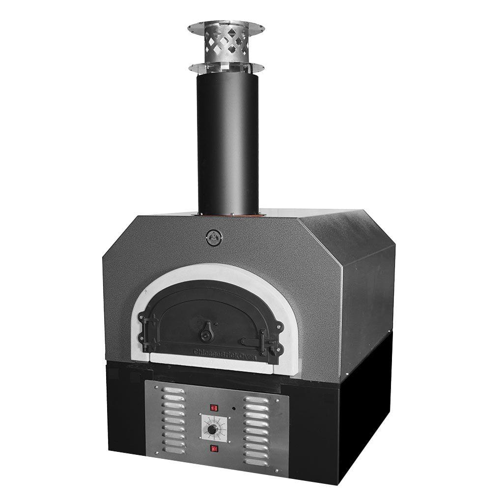 Chicago Brick Oven CBO-750 38" x 28" Hybrid Wood/Propane Gas Countertop Pizza Oven With Sliver Vein Hood & Skirt (Residential)