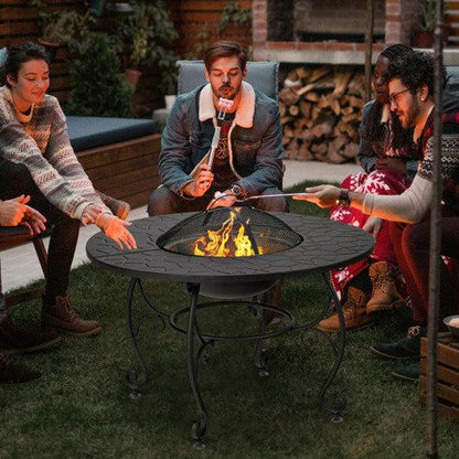 Costway 35.5' Patio Fire Pit Dining Table With Cooking BBQ Grate