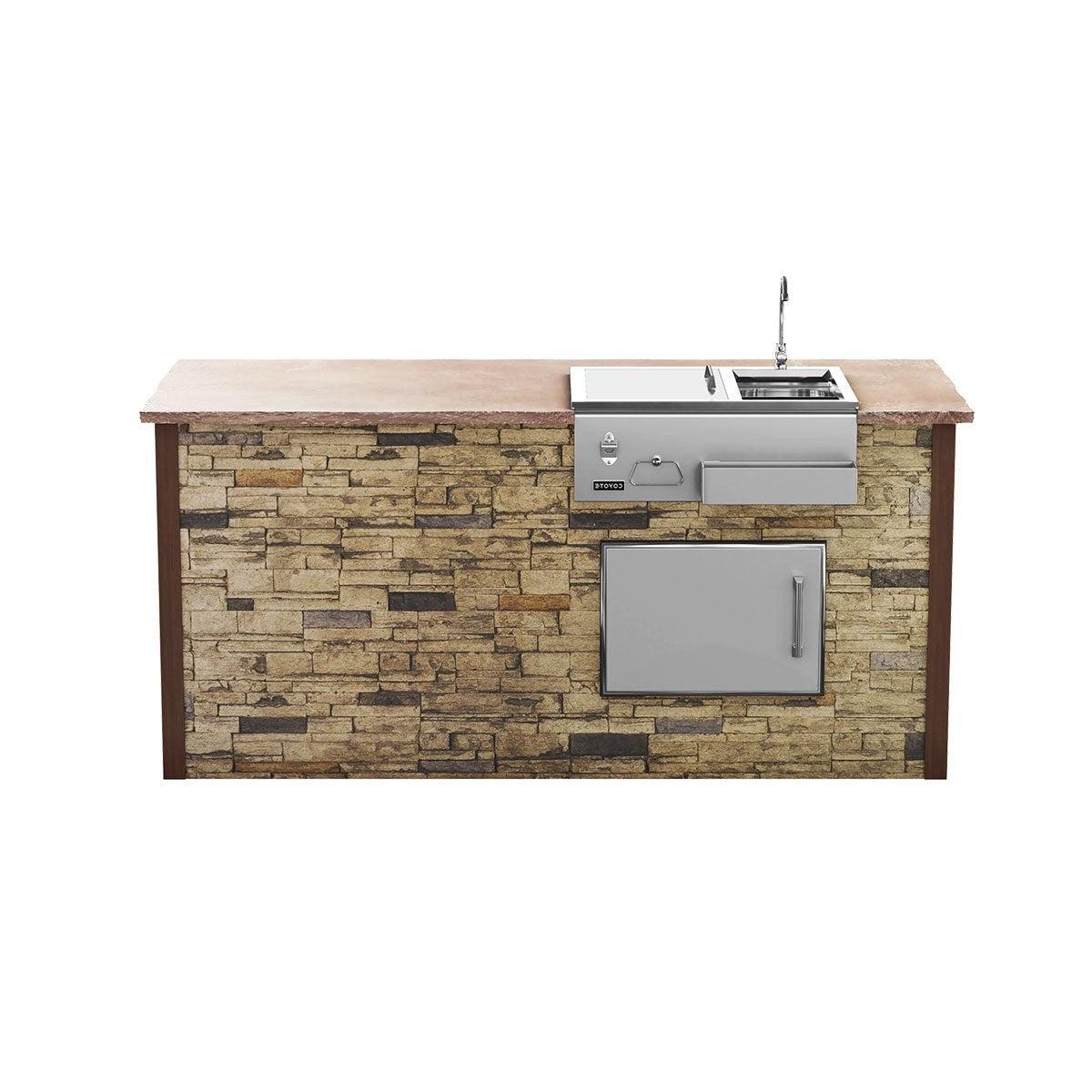 Coyote RTA 8ft Brown Stacked Stone Refreshment Bar Island on Right