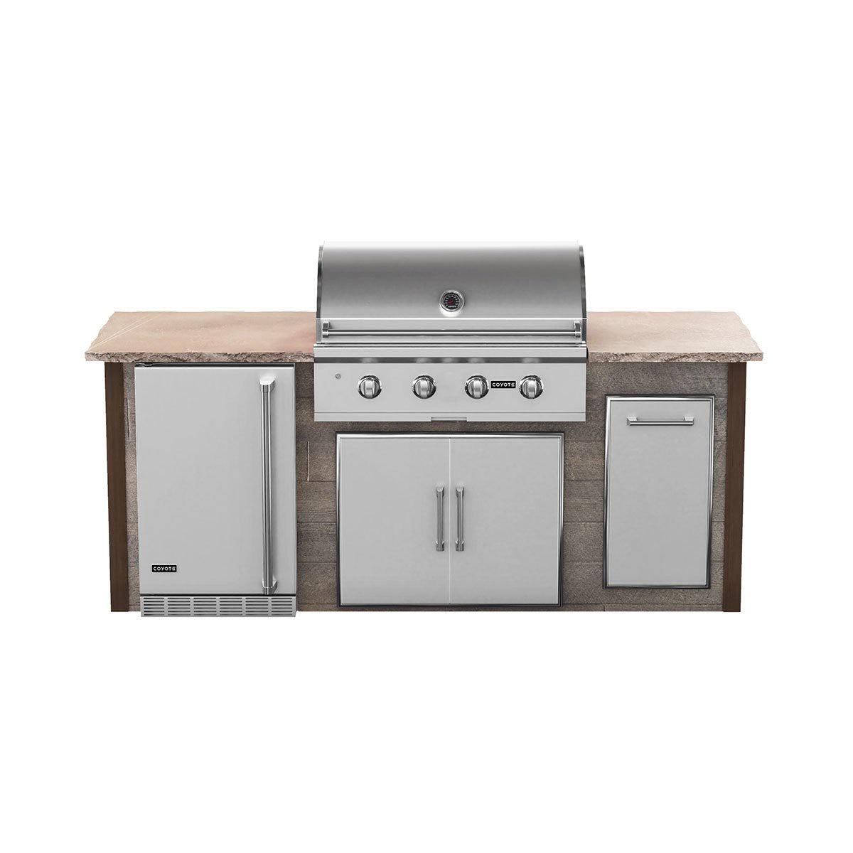 Coyote RTA 8ft Brown Weathered Wood Grill Island With Refrigeration