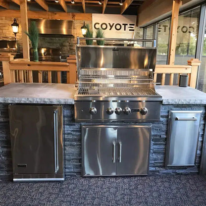 Coyote RTA 8ft Gray Stacked Stone Premium Grill Island With Refrigeration