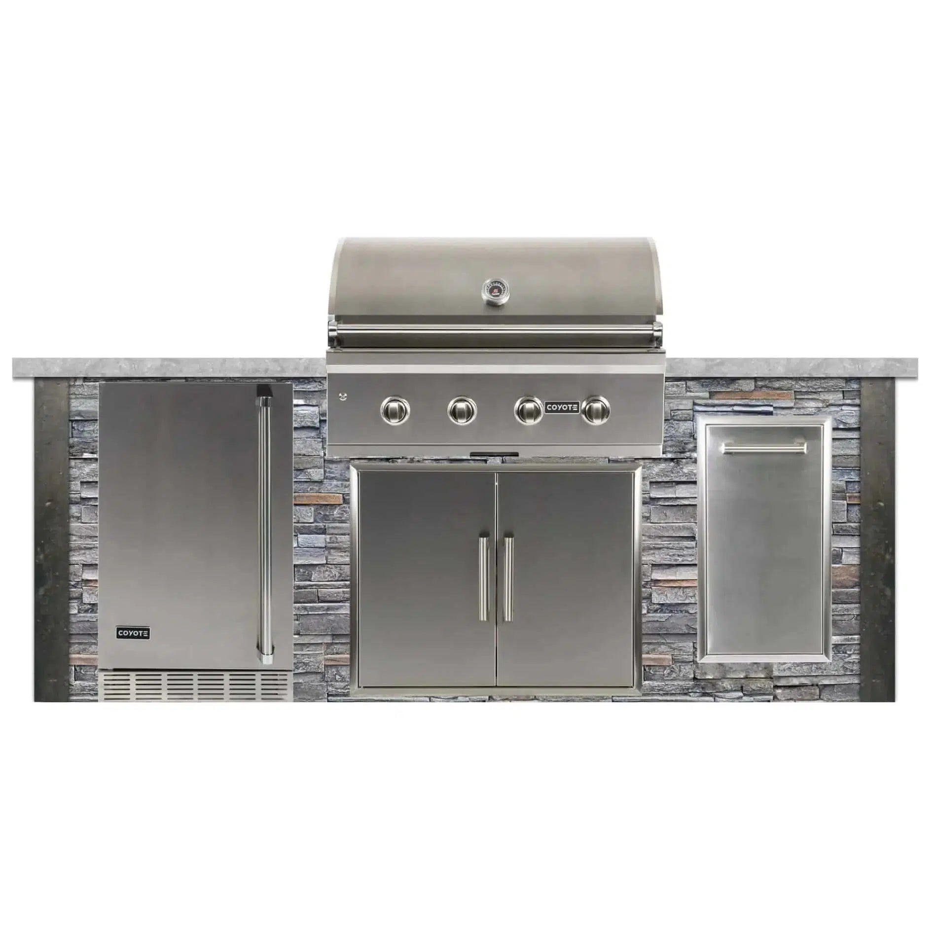 Coyote RTA 8ft Gray Stacked Stone Premium Grill Island With Refrigeration