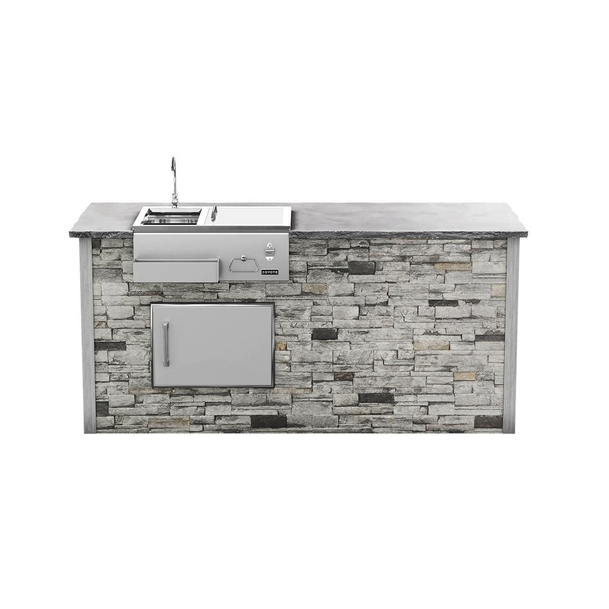 Coyote RTA 8ft Gray Stacked Stone Refreshment Bar Island on Left