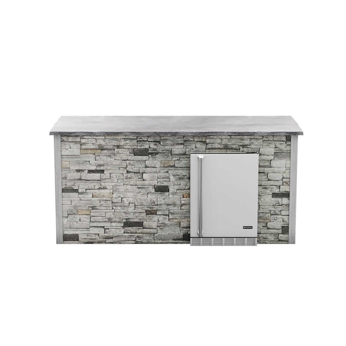 Coyote RTA 8ft Gray Stacked Stone Refrigeration Bar Island on Right